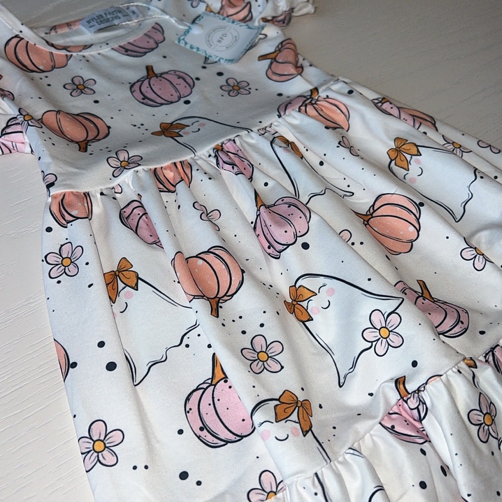 🎃 Rylee Faith Designs Ghost Pumpkin Twirl Dress 2 5 6 7 - Picture 8 of 8